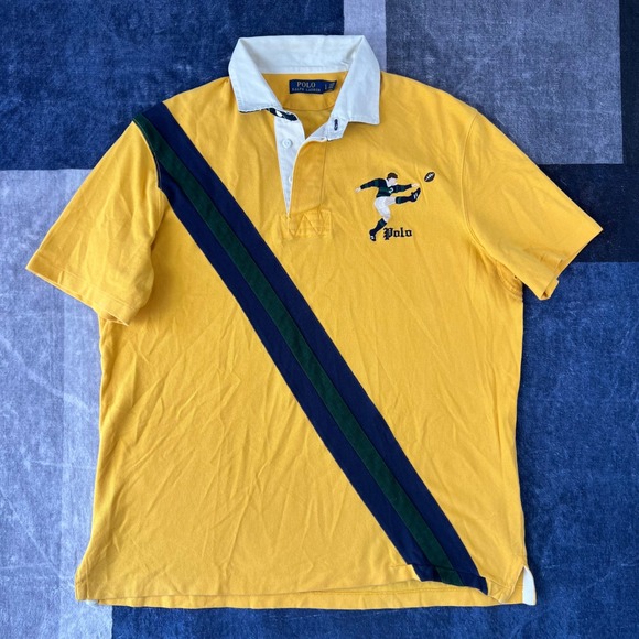 Polo Ralph Lauren Other - Polo Ralph Lauren Mens Large Yellow Rugby Polo Shirt Kicker Embroidered Stripe